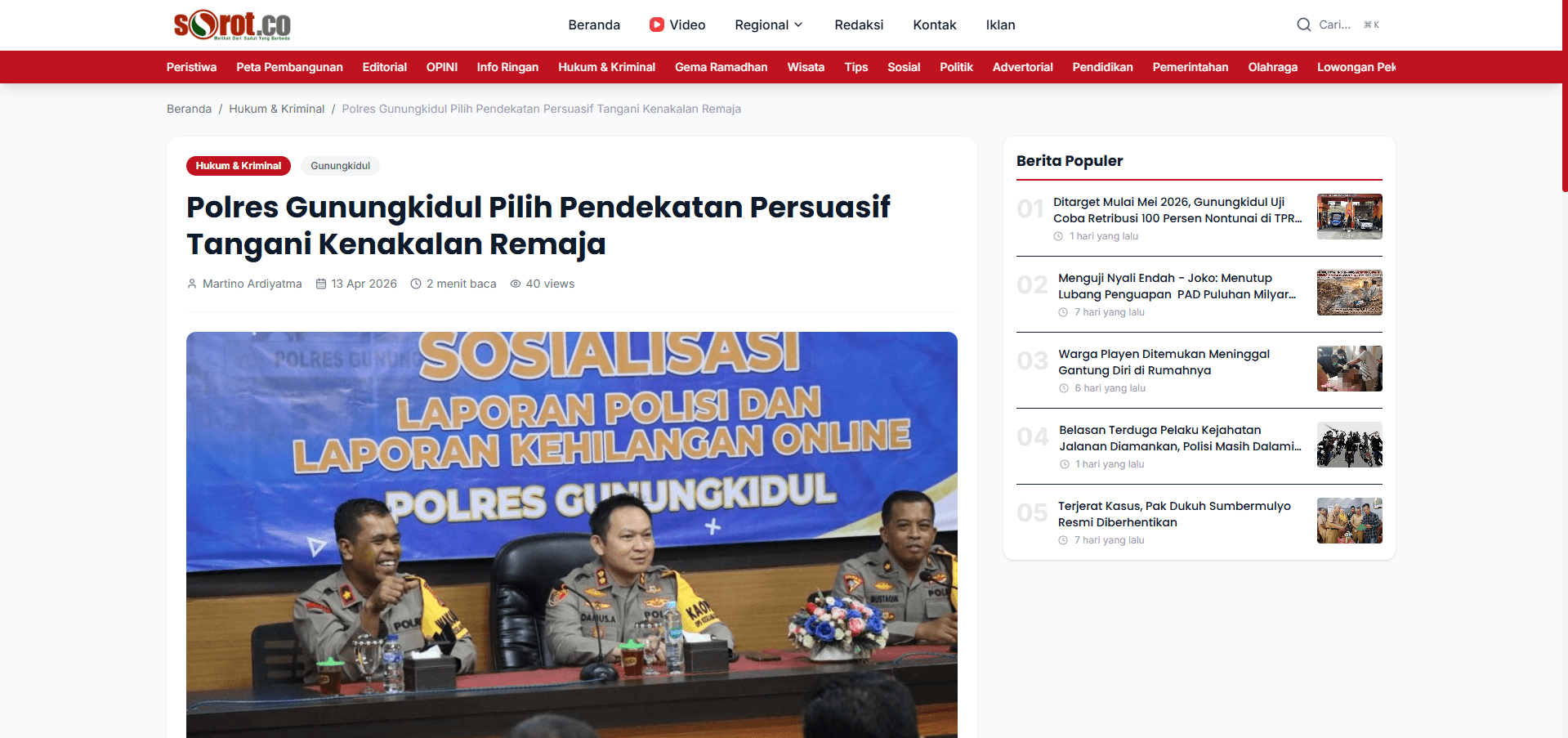 Halaman artikel Sorot.co dengan layout editorial modern